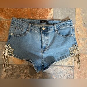 Akira Glamour Rhinestone Jean Shorts Size XL Grunge Rockstar NWOT